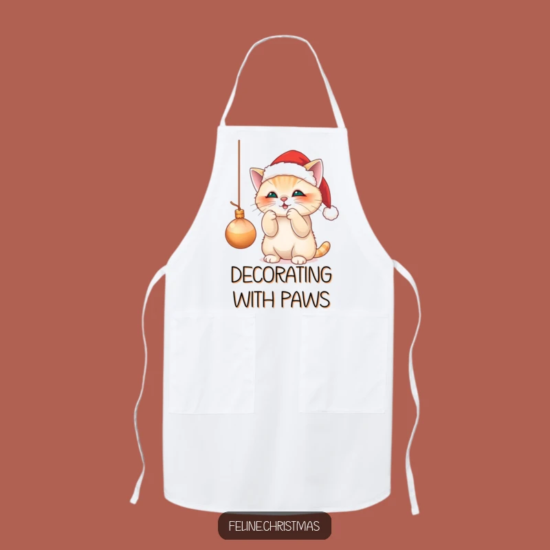 Funny Santa Cat Ornament Batting Apron - Festive Kitty Kitchen Gift!