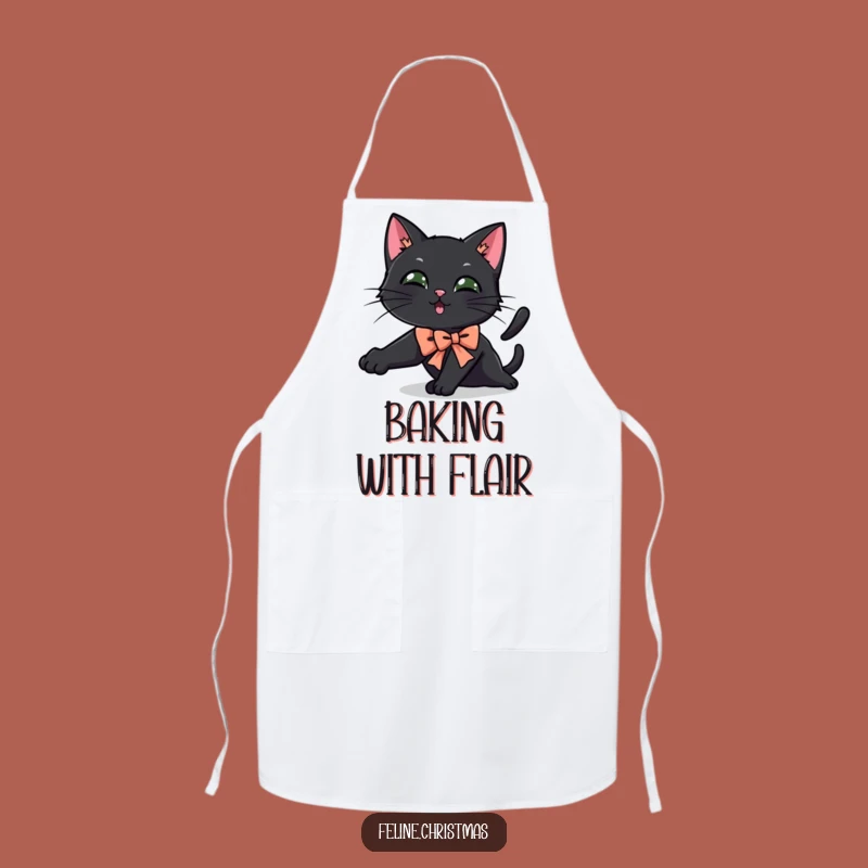 Funny Black Cat Festive Bow Apron - Playful Kitchen Cat Gear