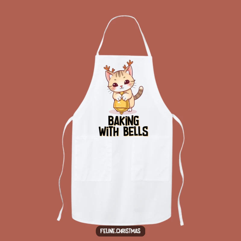 Funny Cat Antlers Apron: Cook with Holiday Cheer Featuring Playful Kitty and Jingle Bell