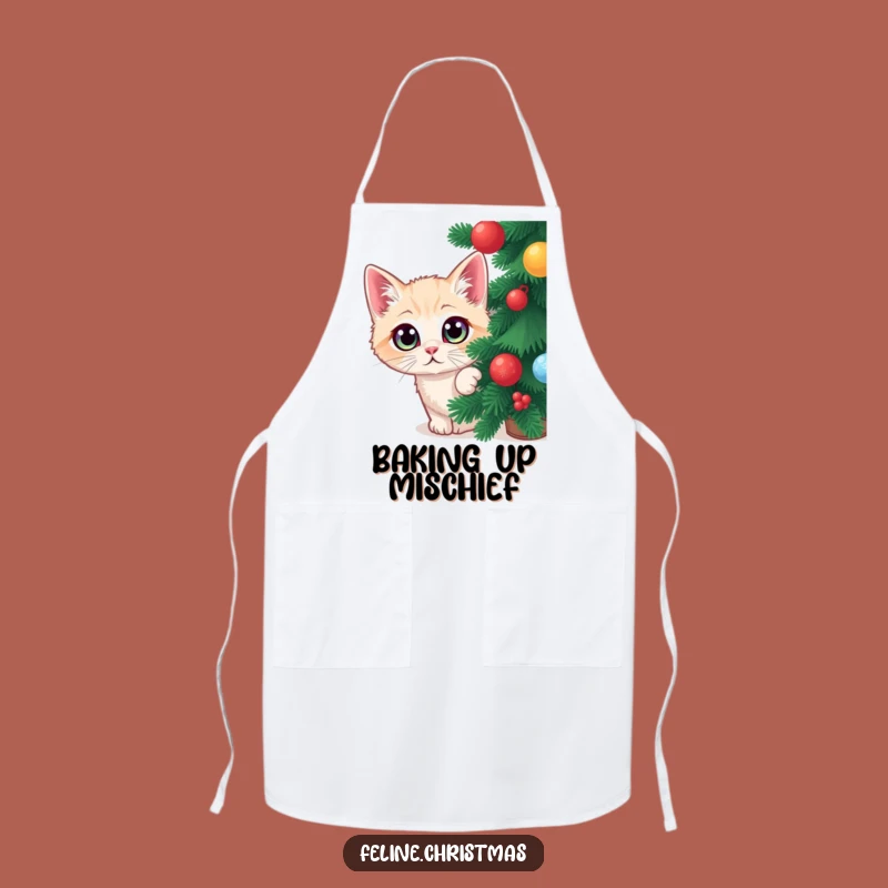 Funny Cat Christmas Apron: Wide-eyed feline hiding, a hilarious kitchen gift.