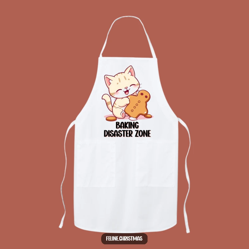 Funny Cat Gingerbread Cookie Batting Apron - Playful Holiday Kitchen Gift!