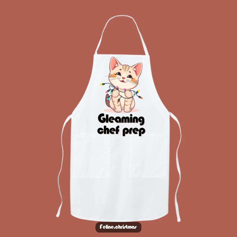 Funny Cat Lights Apron: Festive Kitchen Fun, Playful Tangle, Perfect Gift for Cooks!