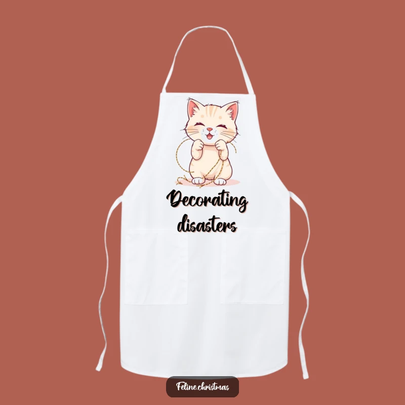 Funny Cat Tinsel Apron: Playful feline tangled, a hilarious kitchen gift.