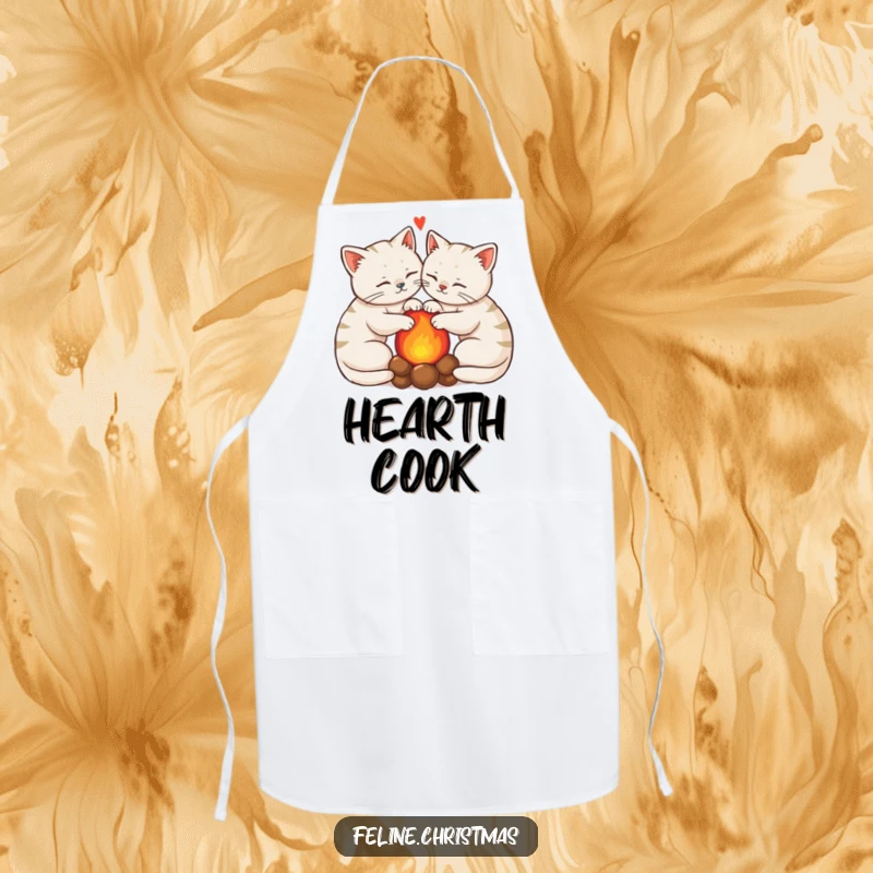 Funny Kawaii Cats Apron: Two cats are cozy by a hearth, ideal for a funny and charming kitchen experience.