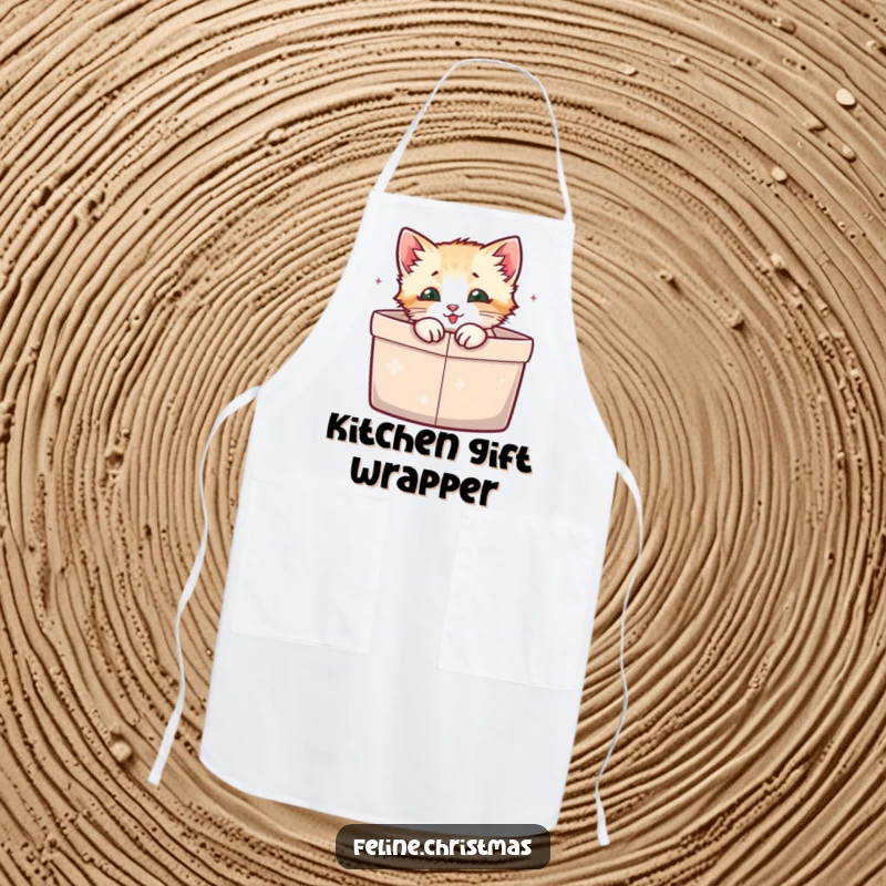 Funny Apron: A kitten nestled in a gift box, looking adorable and ready to help in the kitchen.