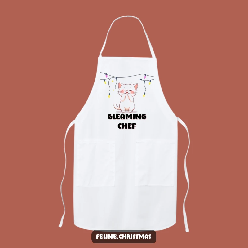 Funny White Cat Lights Apron - Kitchen's Festive Playmate