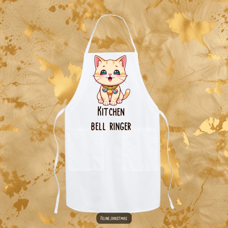 Funny Jingle Bell Cat Apron: A cute and practical apron featuring a cat with jingle bells, ideal for kitchen fun.
