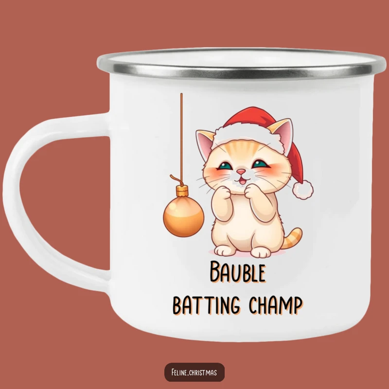 Funny Santa Cat Ornament Batting Camping Mug - Outdoor Christmas Kitty Gift!