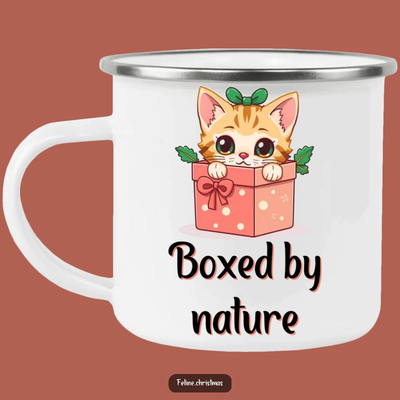 Funny Cat Gift Box Camping Mug: Outdoor Festive Surprise, Curious Kitty, Perfect Gift!