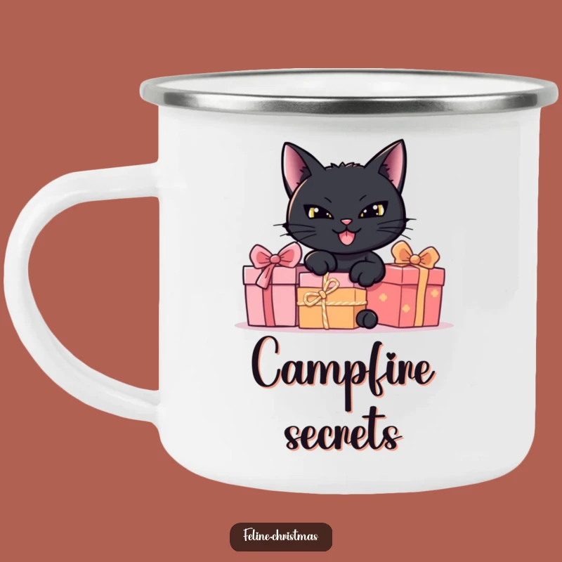Funny Black Cat Hiding Presents Camping Mug - Mysterious Camp Companion