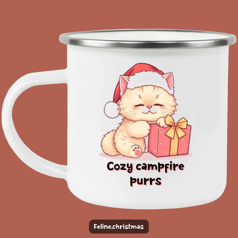 Funny Persian Cat Santa Camping Mug: Cute Kitty Kneading Present, Holiday Outdoor Gift