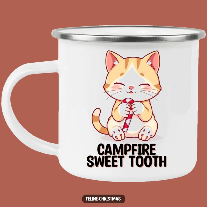 Funny Cat Candy Cane Camping Mug: Outdoor Kitty Holiday Drinkware