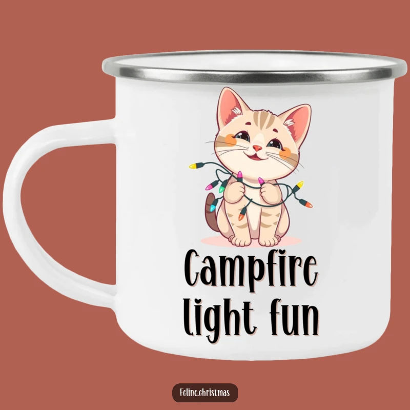 Funny Cat Lights Camping Mug: Outdoor Festive Fun, Playful Tangle, Perfect Gift!