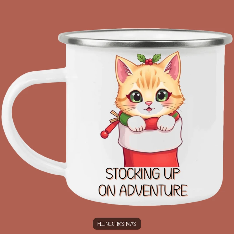 Funny Cat Stocking Camping Mug: Festive Peek, Campfire Companion, Hilarious Gift