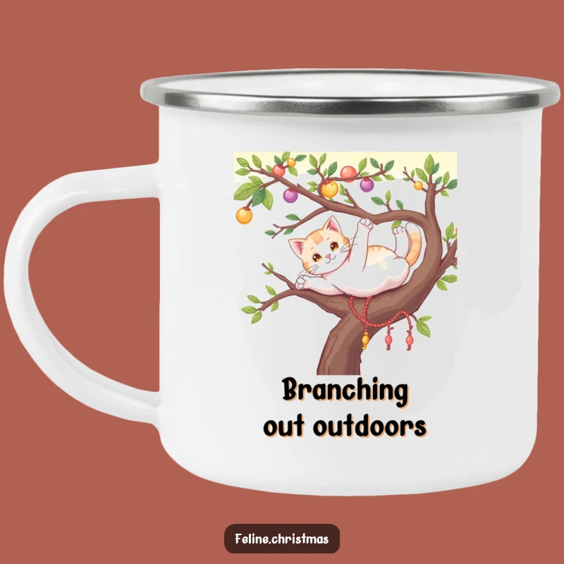 Funny Cat Tree Branch Camping Mug - Outdoor Holiday Relaxation