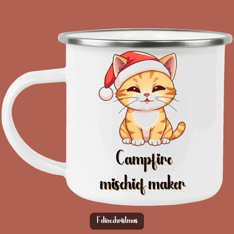 Funny Christmas Cat Camping Mug: Playful Santa Kitten, Festive Campfire Companion Gift