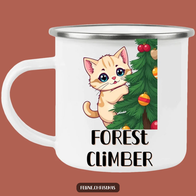 Funny Climbing Cat Christmas Camp Mug: Tree Climber Outdoor Gift, Cozy Vibes