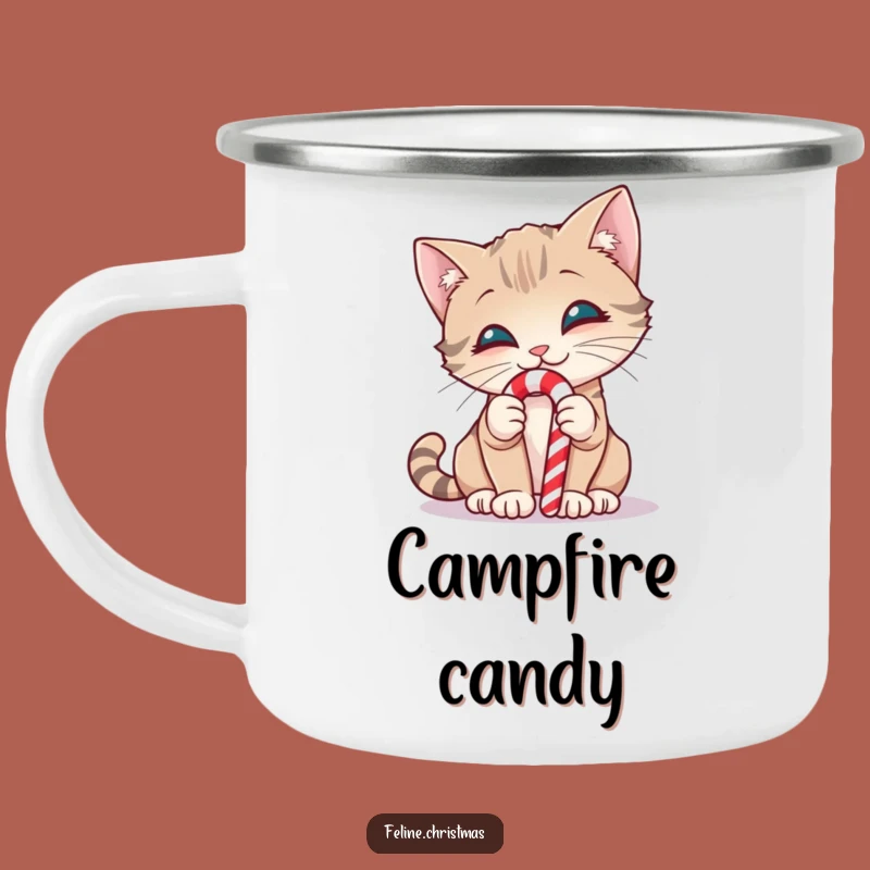 Funny Curious Cat Candy Cane Camping Mug - Sweet & Hilarious Outdoor Style!