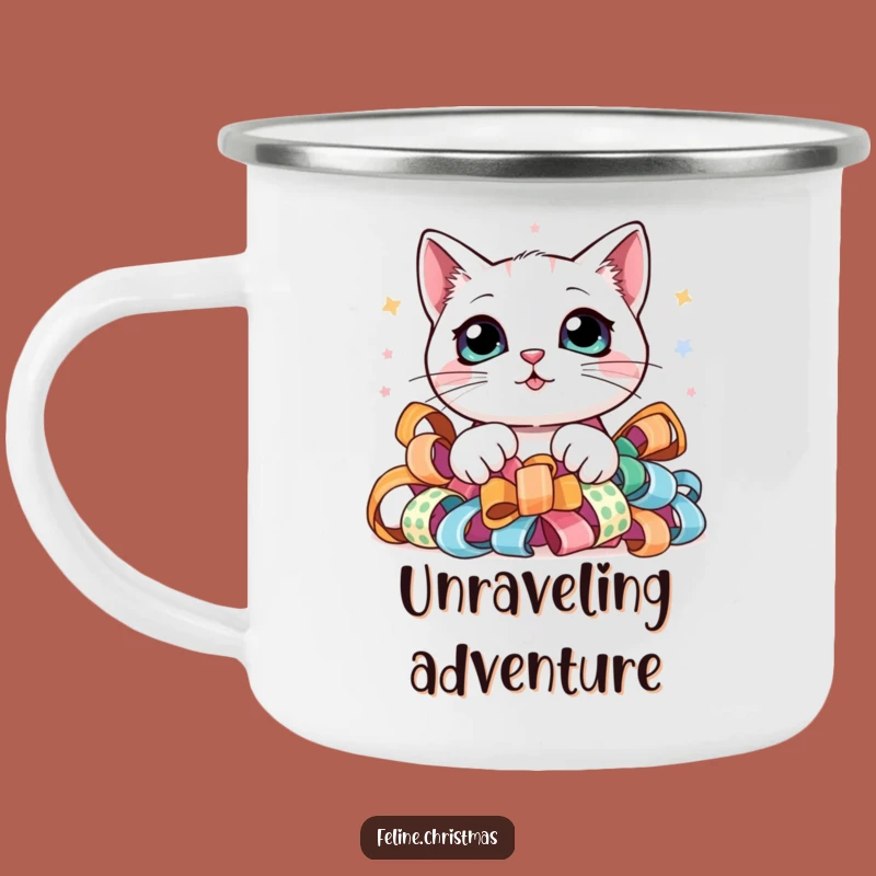 Funny Kawaii Cat Ribbon Peek Camping Mug - Cute Curious Kitty Outdoor Gift!