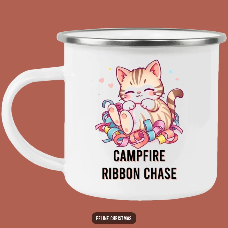 Funny Kawaii Striped Cat Ribbon Mug: Hilarious Festive Sips for Outdoor Adventures!