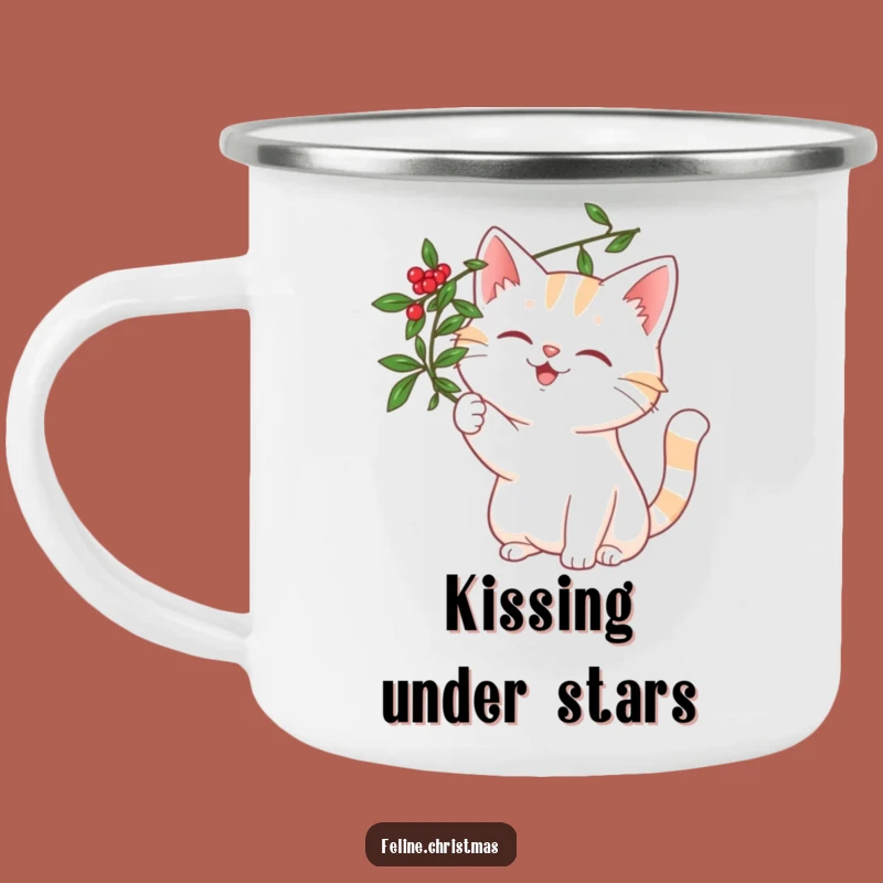 Funny Mistletoe Cat Camping Mug - Outdoor Holiday Kisses