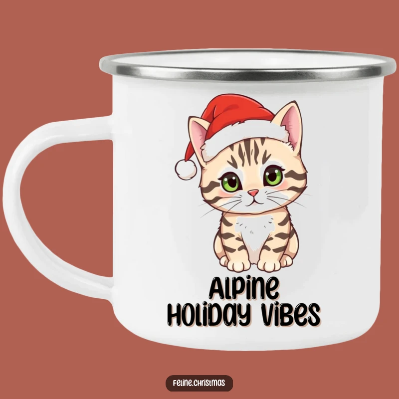 Funny Tabby Cat Santa Hat Camping Mug - Curious Holiday Outdoor Mug