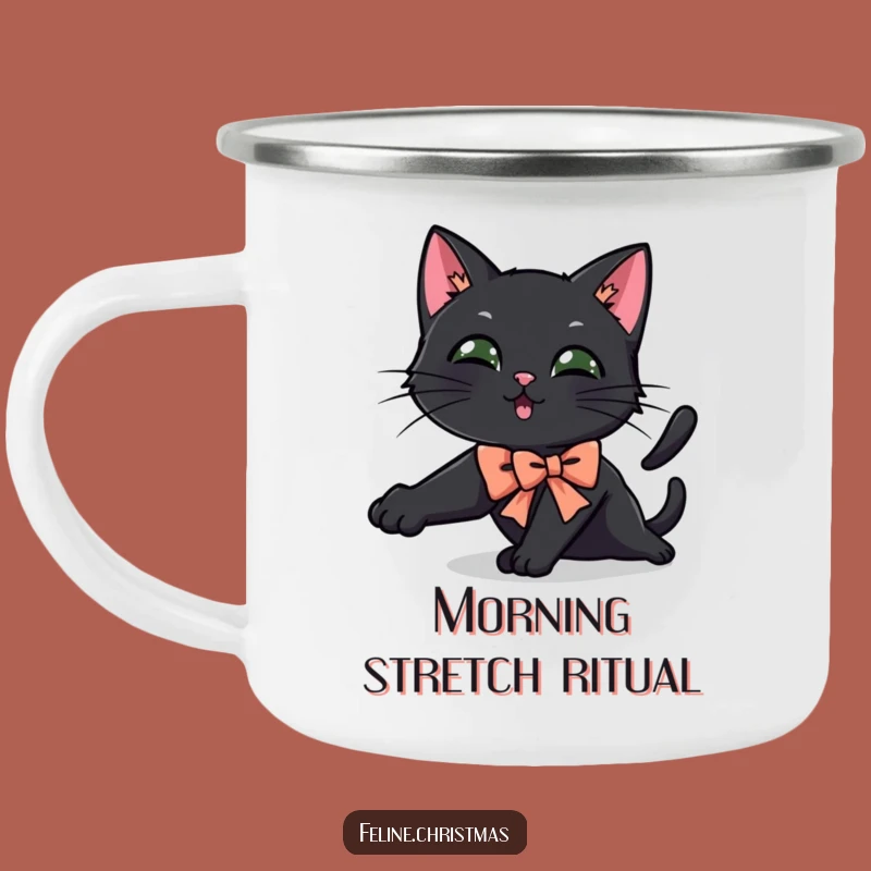 Funny Black Cat Festive Bow Camping Mug - Playful Outdoor Cat Mug