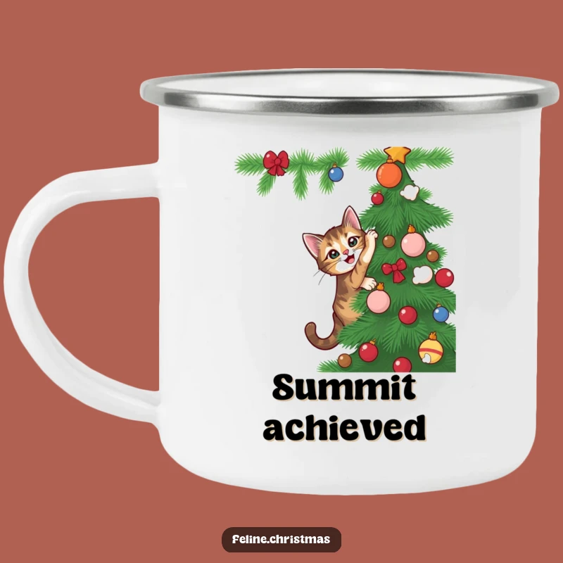 Funny Tabby Cat Camping Mug - Playful Tree Climber Outdoor Gift