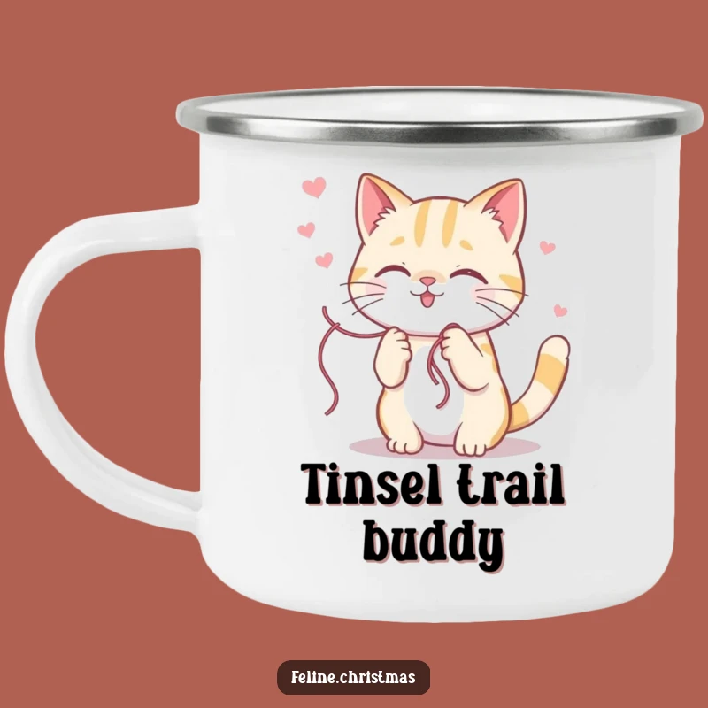 Funny Kawaii Cat Tinsel Camping Mug - Outdoor Holiday Cheer