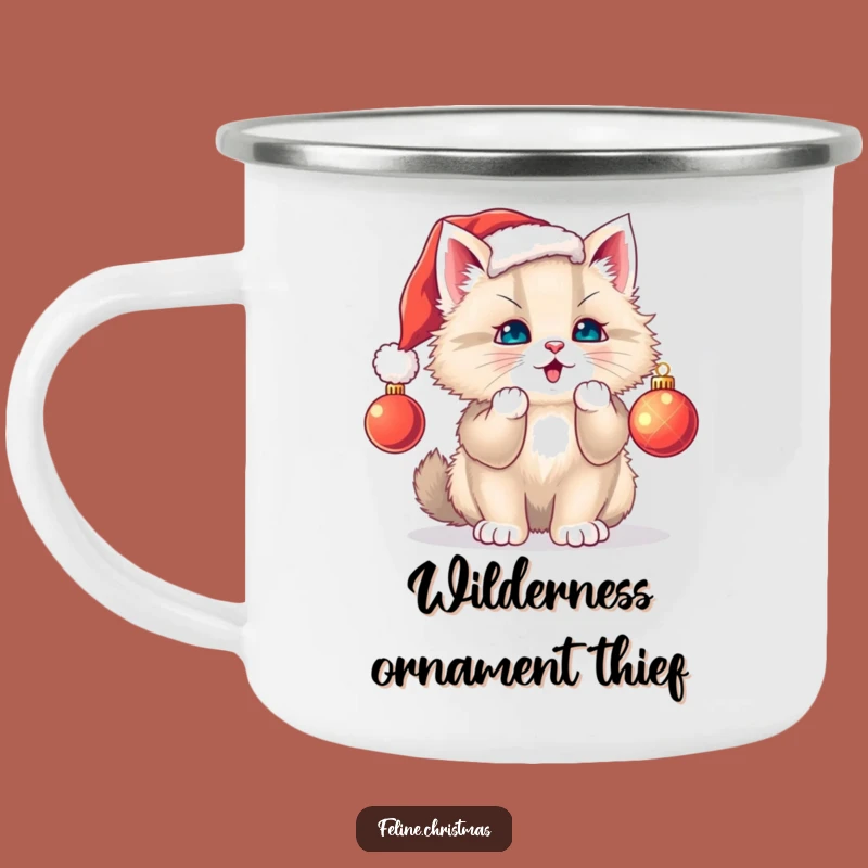 Funny Cat Santa Hat Camping Mug: Outdoor Festive Fun, Playful Kitty, Perfect Gift!