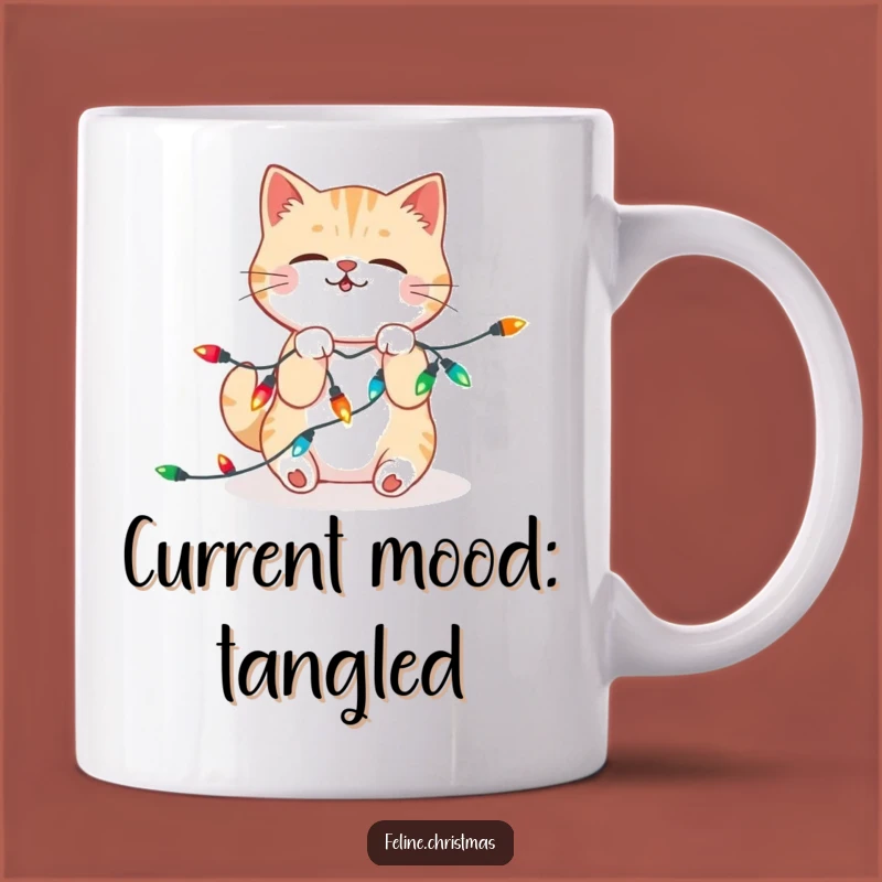 Funny Kawaii Cat Lights Mug: Adorable Feline Holiday Cheer, Perfect Funny Gift!