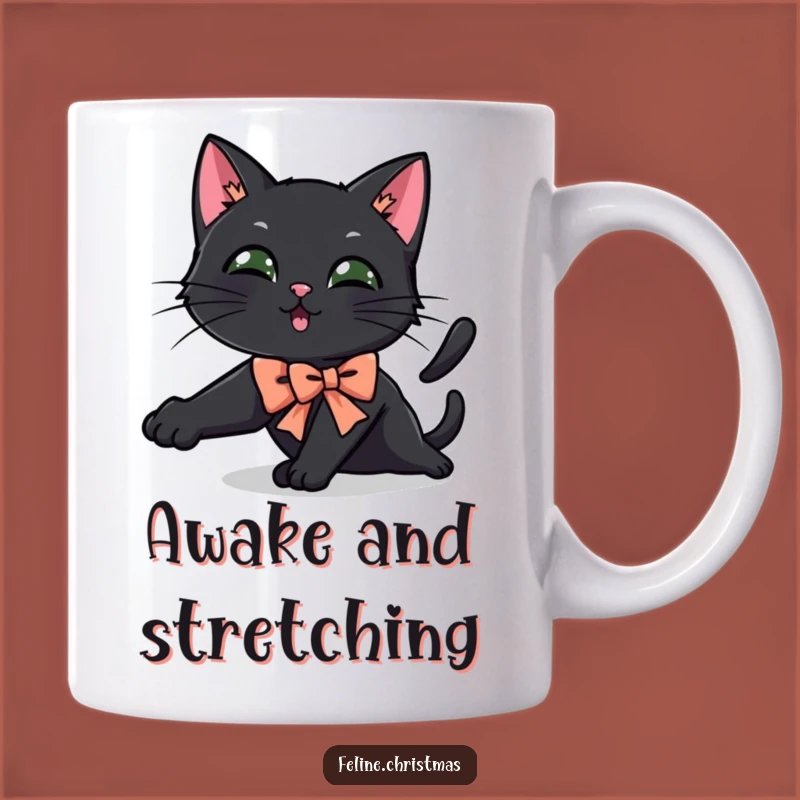 Funny Black Cat Festive Bow Mug - Playful Cat Lover Gift Idea