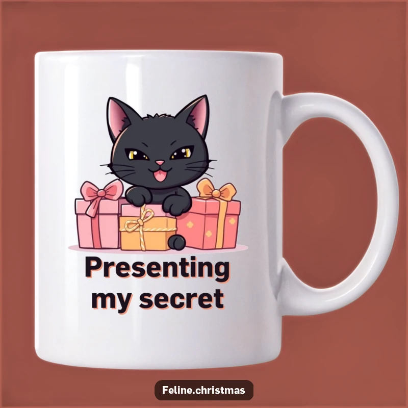 Funny Black Cat Hiding Presents Mug - Mischievous Pet Owner Gift