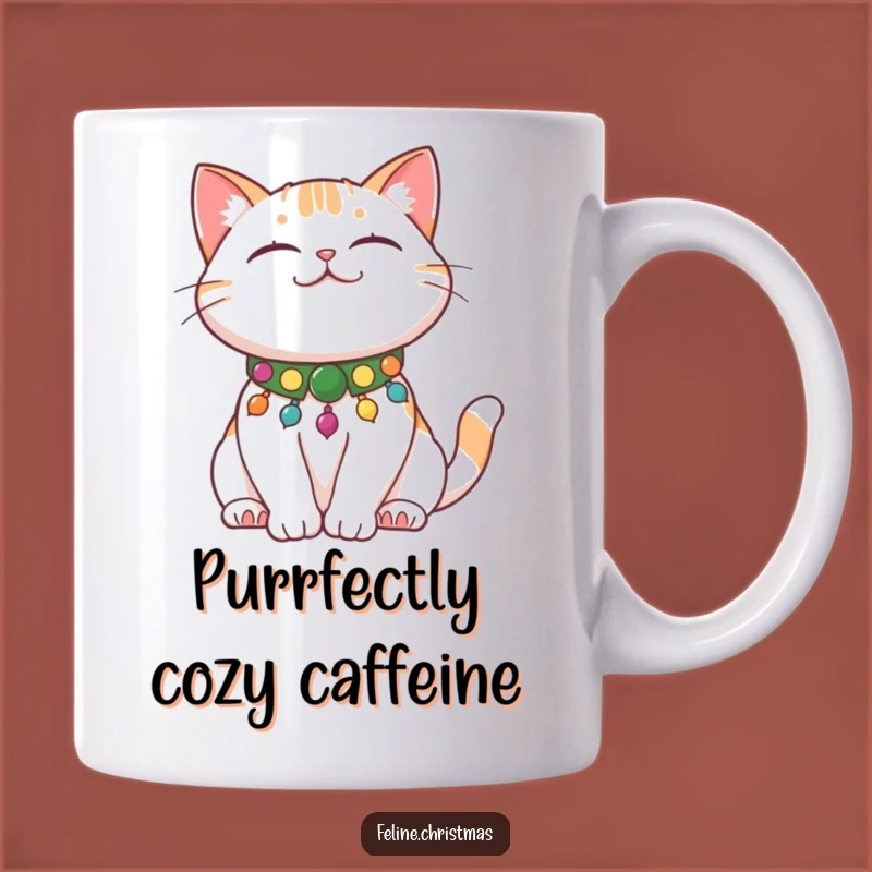 Funny Cat Stretch Mug: Content Kitty in Festive Collar, Perfect Relaxed Cat Gift