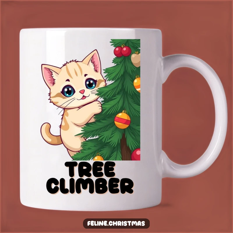 Funny Climbing Cat Christmas Mug: Festive Tree Climber Gift, Holiday Fun