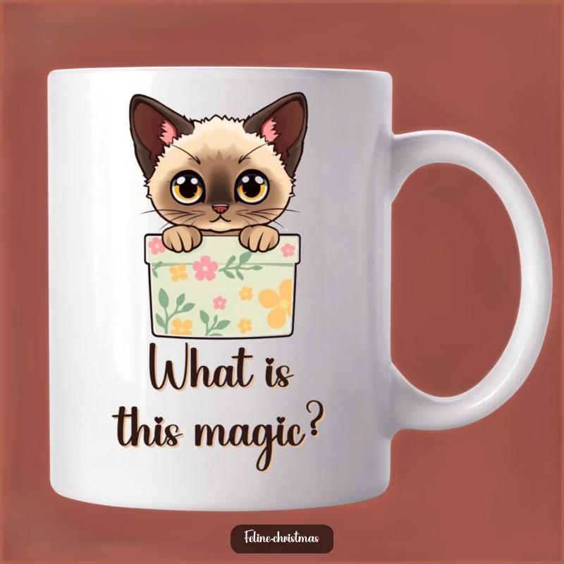 Funny Siamese Cat Gift Box Mug - Curious Feline Holiday Humor Gift