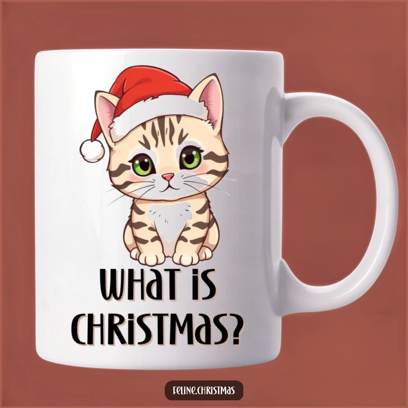 Funny Tabby Cat Santa Hat Mug - Curious Kitty Holiday Gift