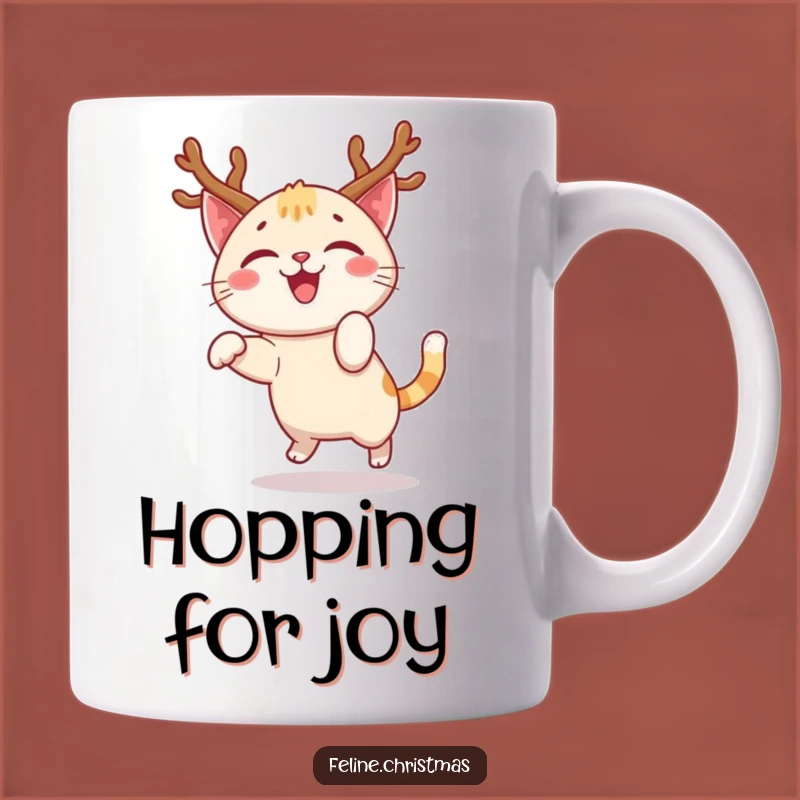 Funny Happy Cat Antlers Pounce Mug - Joyful Kitty Holiday Cheer Gift!