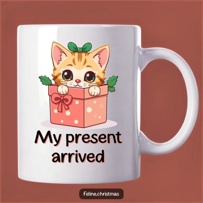 Funny Christmas Cat Gift Box Mug: Curious Kitty Surprise, Festive Joy, Perfect Present!