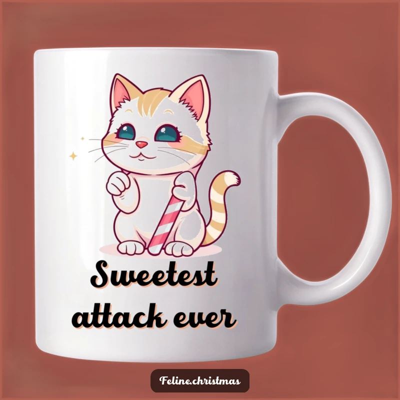 Funny Kawaii Cat Candy Cane Mug: Sweet Holiday Playfulness, Perfect Funny Gift!
