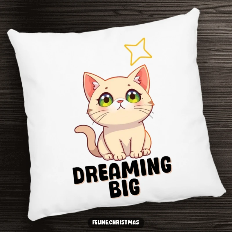 Funny Cat Star Pillow: A soft pillow with a cute cat gazing at a shining star, perfect for adding comfort and whimsy.