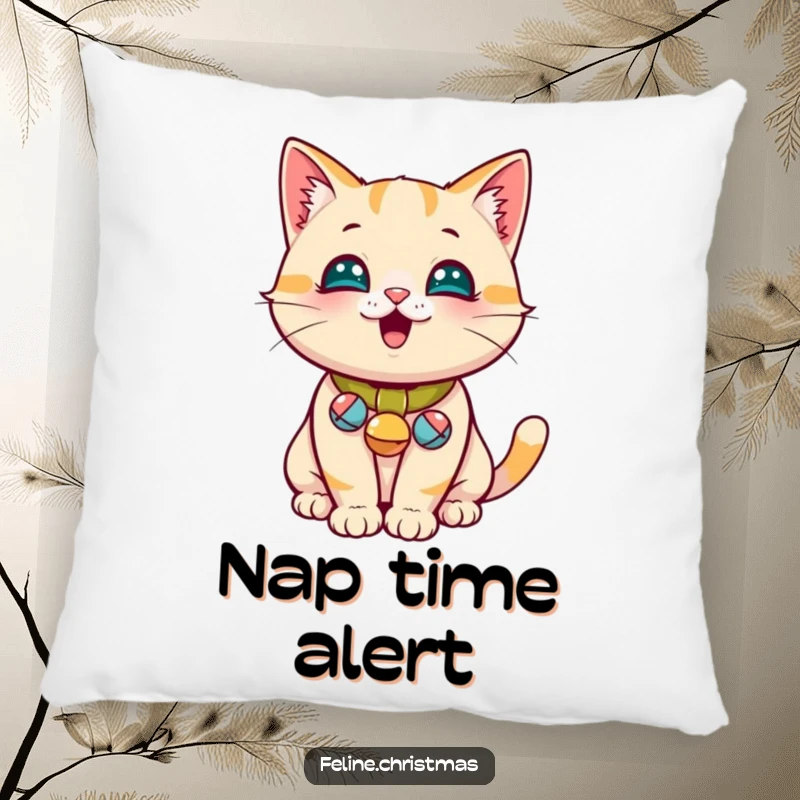 Funny Jingle Bell Cat Pillow: A soft and snuggly pillow featuring a playful cat with tiny jingle bells, adding humor to any space.