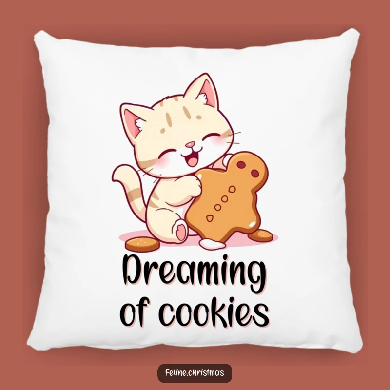 Funny Cat Gingerbread Cookie Batting Pillow - Cozy Holiday Treat Cushion Gift!