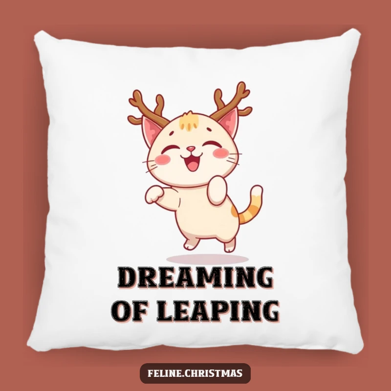 Funny Happy Cat Antlers Pounce Pillow - Cozy Joyful Kitty Cushion Gift!