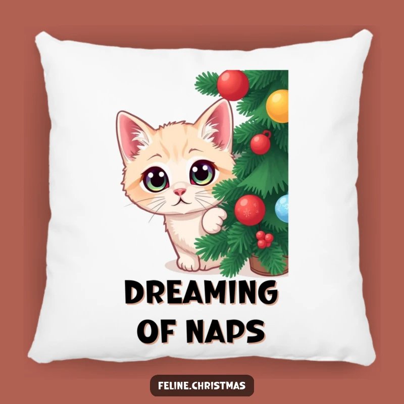 Funny Cat Christmas Pillow: Wide-eyed kitty hiding, a comfy and hilarious holiday gift.