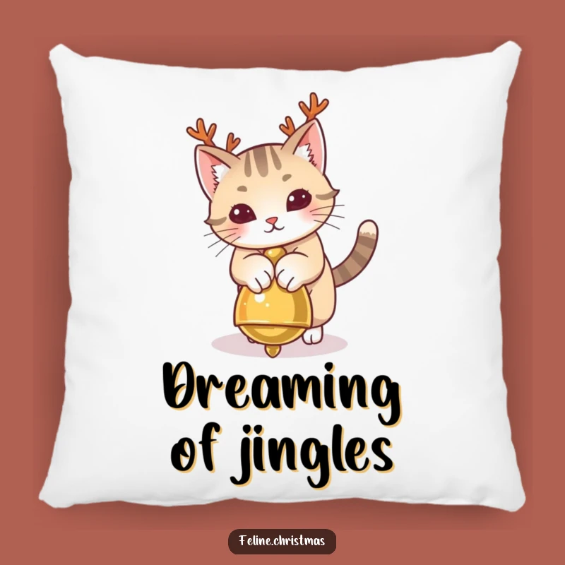 Funny Cat Antlers Pillow: Cozy Comfort with a Playful Kitty's Jingle Bell Antics