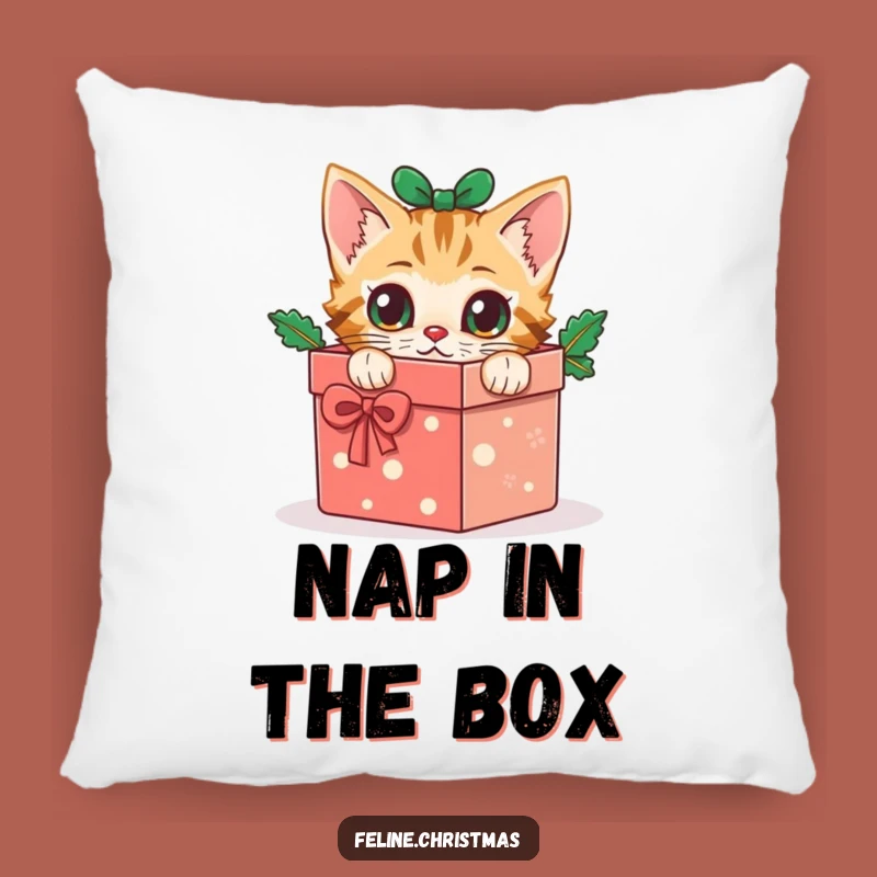 Funny Cat Gift Box Pillow: Cozy Festive Surprise, Curious Kitty, Perfect Holiday Accent!