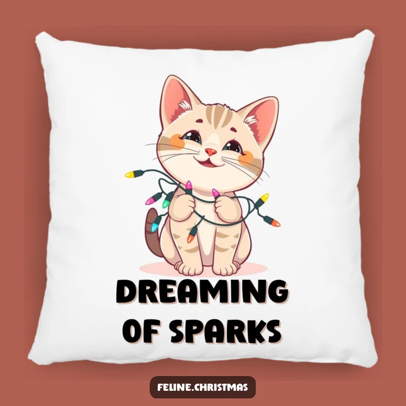 Funny Cat Lights Pillow: Cozy Festive Accent, Playful Tangle, Perfect Comfort Gift!