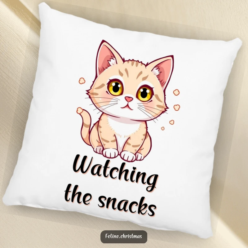 Funny Cat Pillow: A cat with bright eyes intently watches popcorn bounce, bringing fascination and cozy movie night vibes.