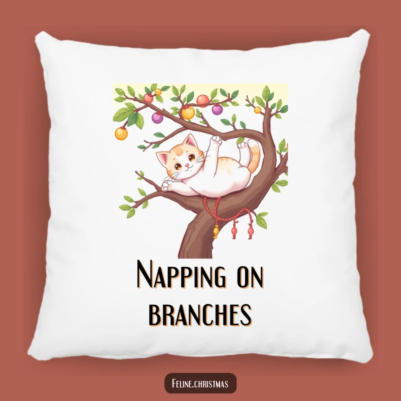 Funny Cat Tree Branch Throw Pillow - Cozy Comfort & Holiday Charm